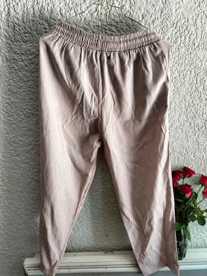 Pantalon beige rose tissé à élastique taille s - photo numéro 9