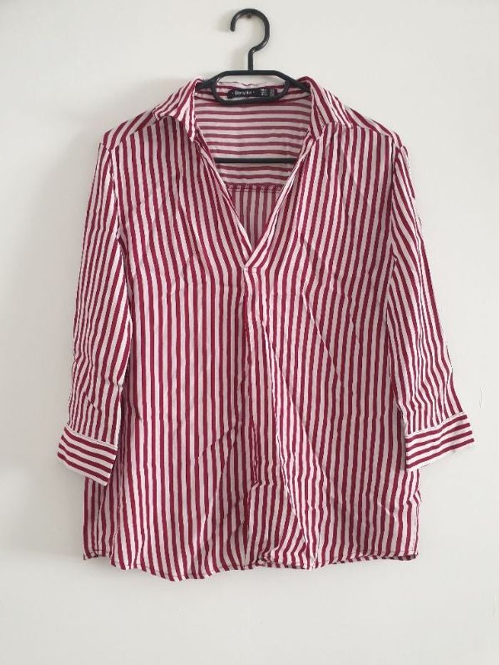 Blouse rayée bordeaux et blanc Bershka XS