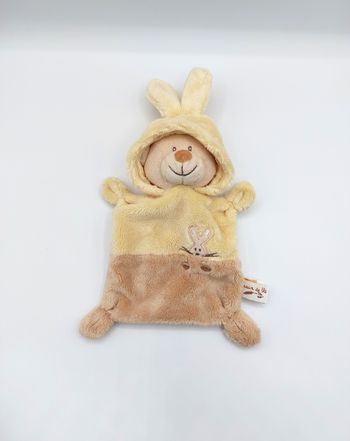 Doudou plat ours déguisé en lapin jaune beige GRAIN DE BLE Z Zannier