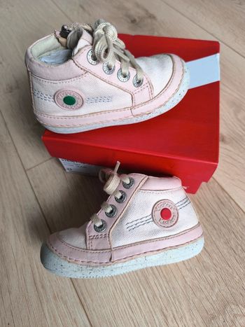 Baskets fille cuir et toile rose clair Kickers Sonistreet - Taille 22