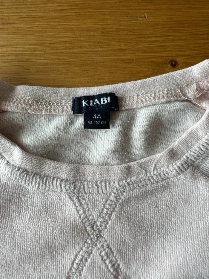 Pyjama 2 pièces en velours à ML haut rose pâle et tête de chat, bas gris - Taille 4 Ans - photo numéro 4