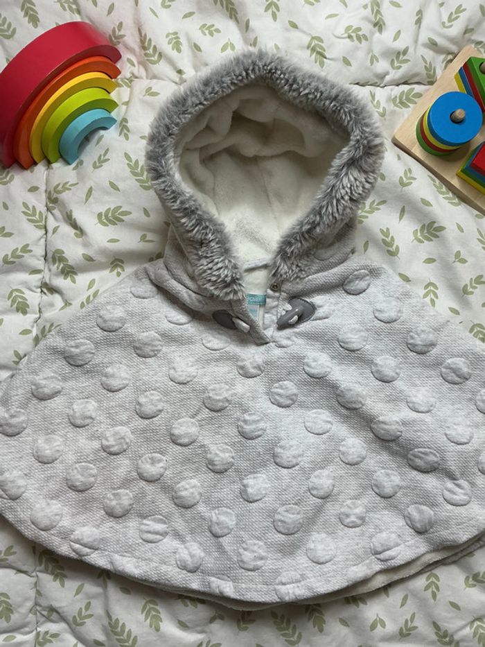 poncho à capuche gris doublé polaire 3 mois obaibi - photo numéro 3