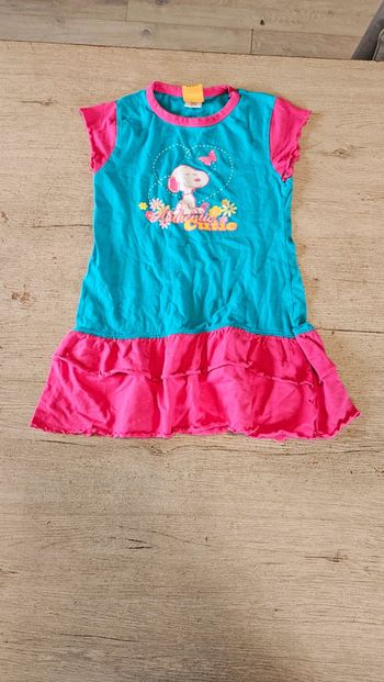 Robe de nuit Snoopy fushia et turquoise à manches courtes, 3/4 ans, peu mise
