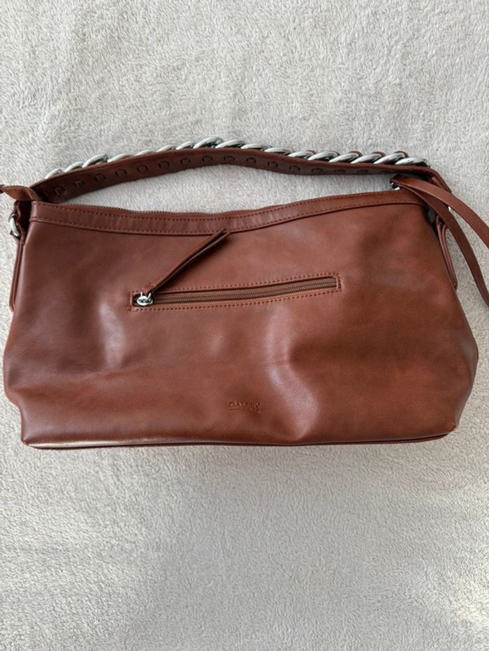 Petit sac à main bandoulière classe élégant en similicuir marron avec lanières - photo numéro 5