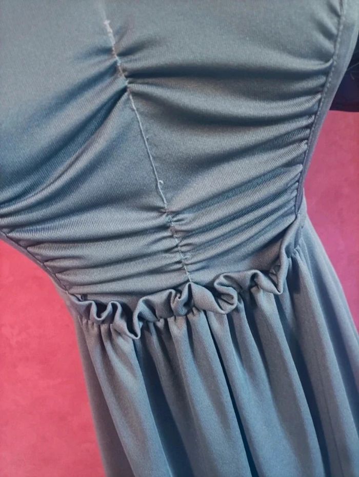 Robe longue bleue à manches courtes col V vintage années 70 taille 34/36 - photo numéro 3