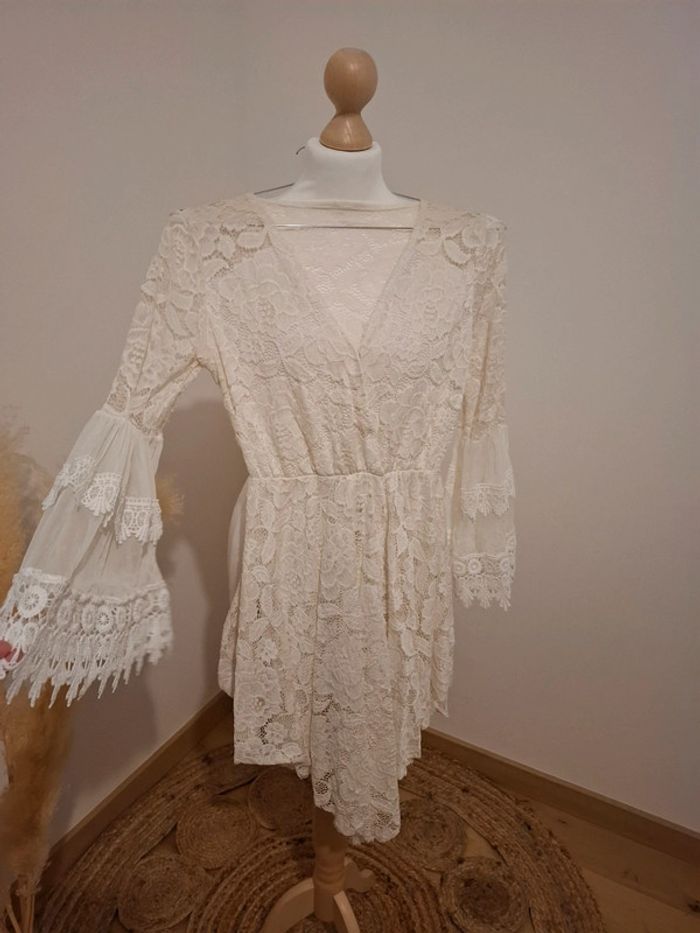 Combishort robe en dentelle blanche crème taille XS/S 34/36 - photo numéro 11