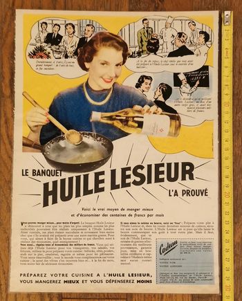 Ancienne publicité plastifiée huile lesieur années 50 Vintage