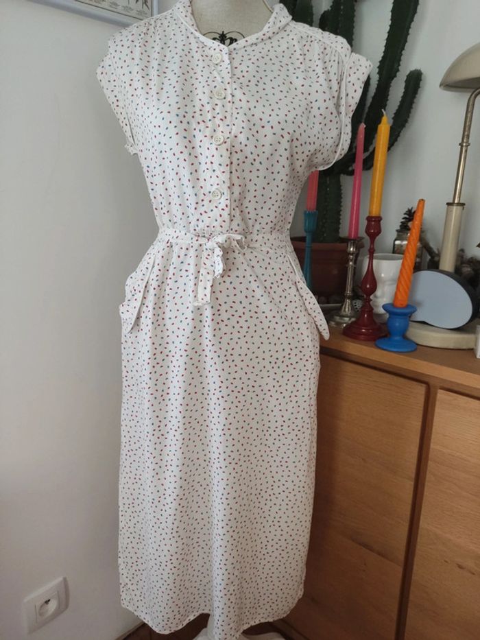 Robe vintage imprimée petit coeur rouge et bleu, taille 36/38 - photo numéro 3