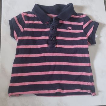 kiabi polo bébé 3 mois rayures bleu marine/rose palmier brodé