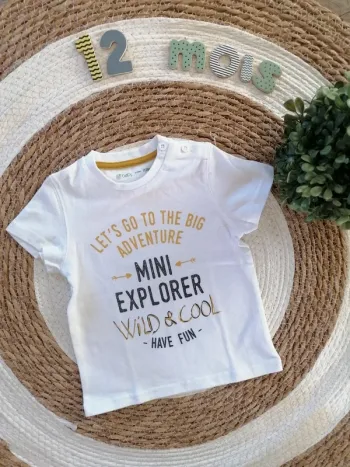 Tee-shirt manches courtes blanc à motifs - Gémo - 12 mois