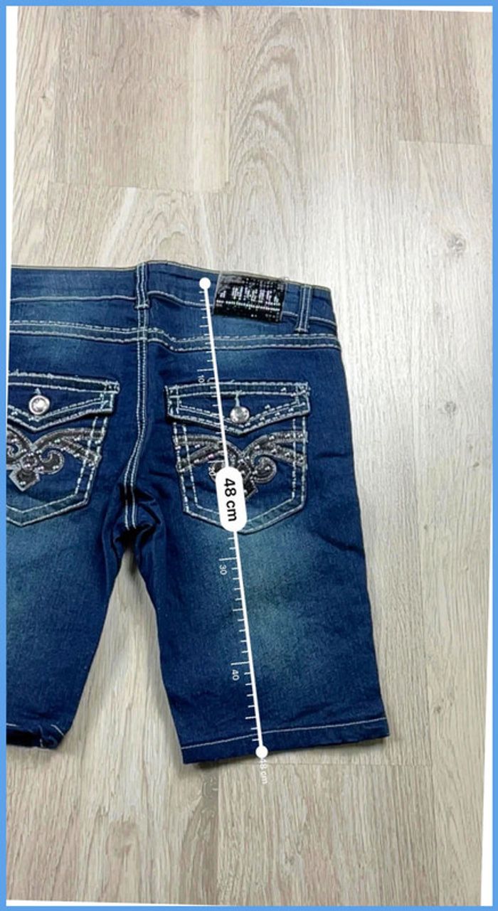 Short en jean vintage Femme Bleu marine à bijoux – Taille M - photo numéro 3