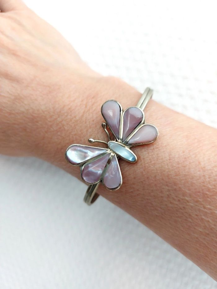 Magnifique bracelet papillon en Alpaca Mexico nacre