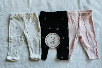 🌸 Lot de 3 leggings bébé fille – Taille 3 mois 🌸