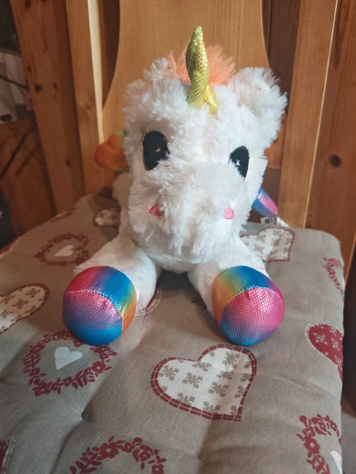 Peluche licorne blanche multicolore - photo numéro 2
