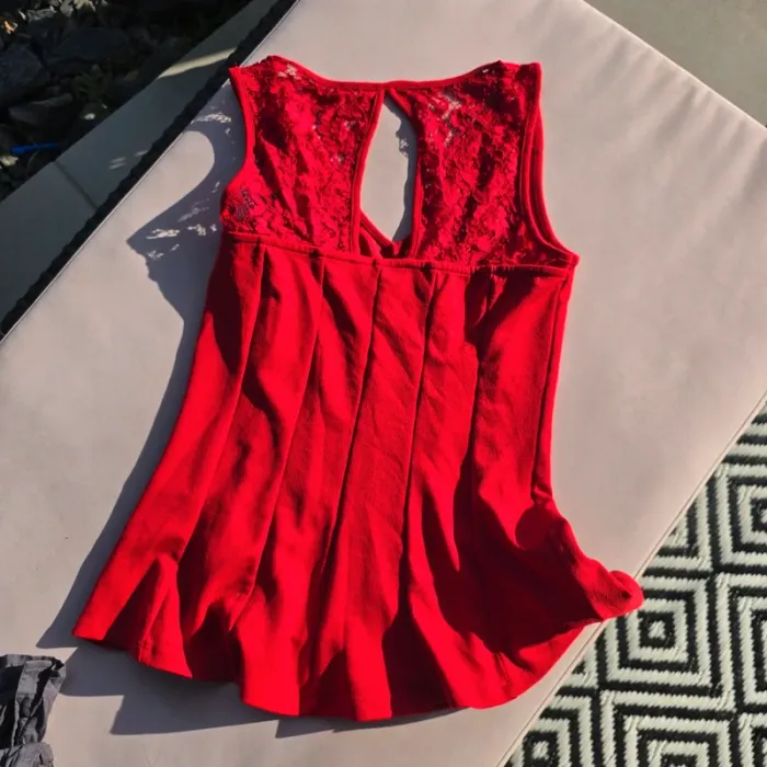 Top péplum camaieu taille s rouge dentelle - photo numéro 2