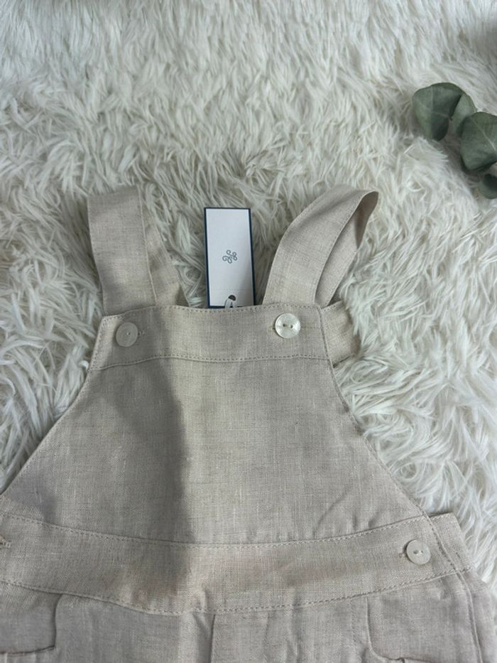 Salopette courte en lin beige tartine et chocolat taille 18 mois - photo numéro 3