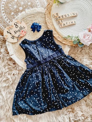 Robe fleurie marine et barette 18mois bébé fille