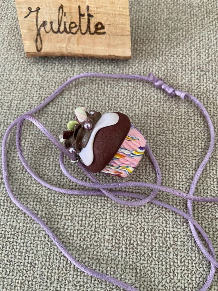 Collier Long Sautoir Pendentif Gâteau en Pâte Fimo - photo numéro 2