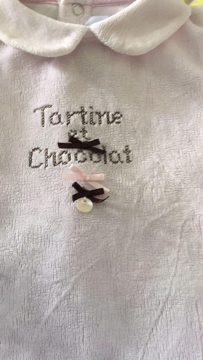 Pyjama 3 mois rose pale tartine et chocolat velours - photo numéro 2