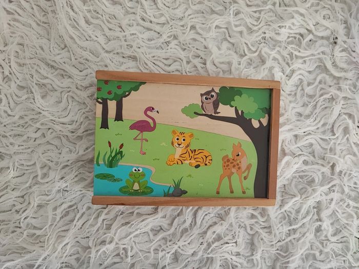 Boîte domino en bois motif animaux