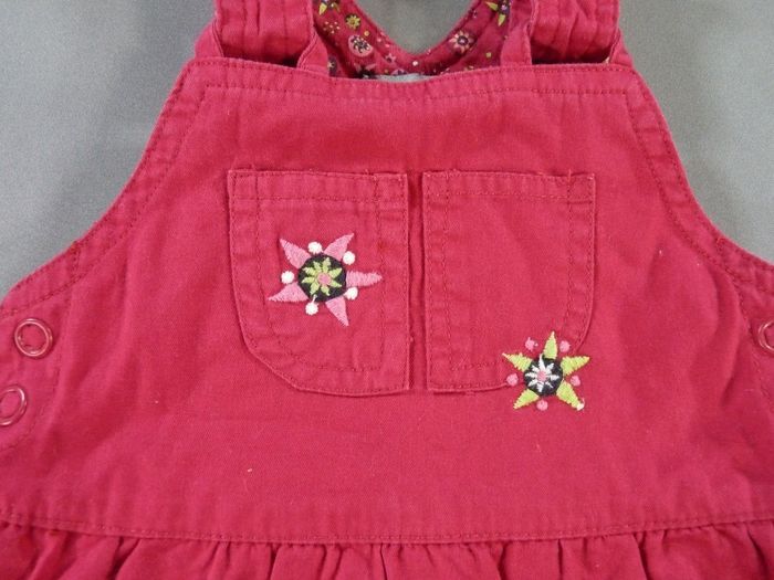 Robe salopette toile rose fleurs tape À L'oeil 0 mois 50 cm fille - photo numéro 2