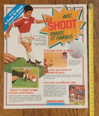 Ancienne publicité plastifiée shoot jeu football vintage