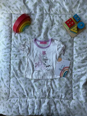 teeshirt manches courtes blanc et violet inscription devant 12 mois banana
