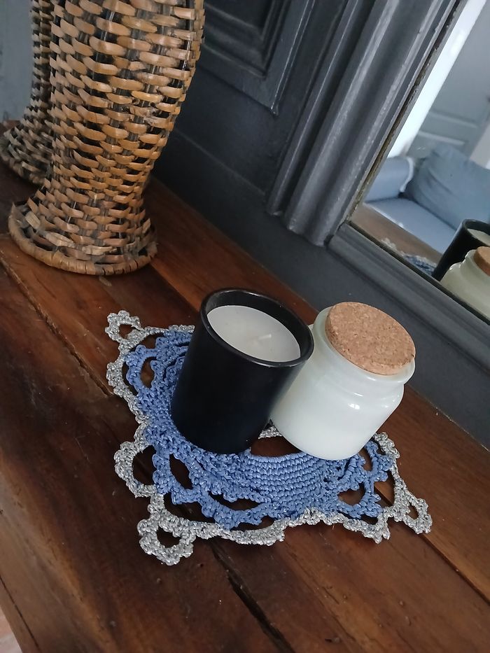 Napperon carré bleu argenté & argenté - Artisan - photo numéro 5