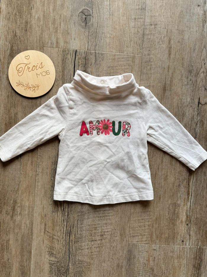 Haut manche longue Amour - Taille 3 mois
