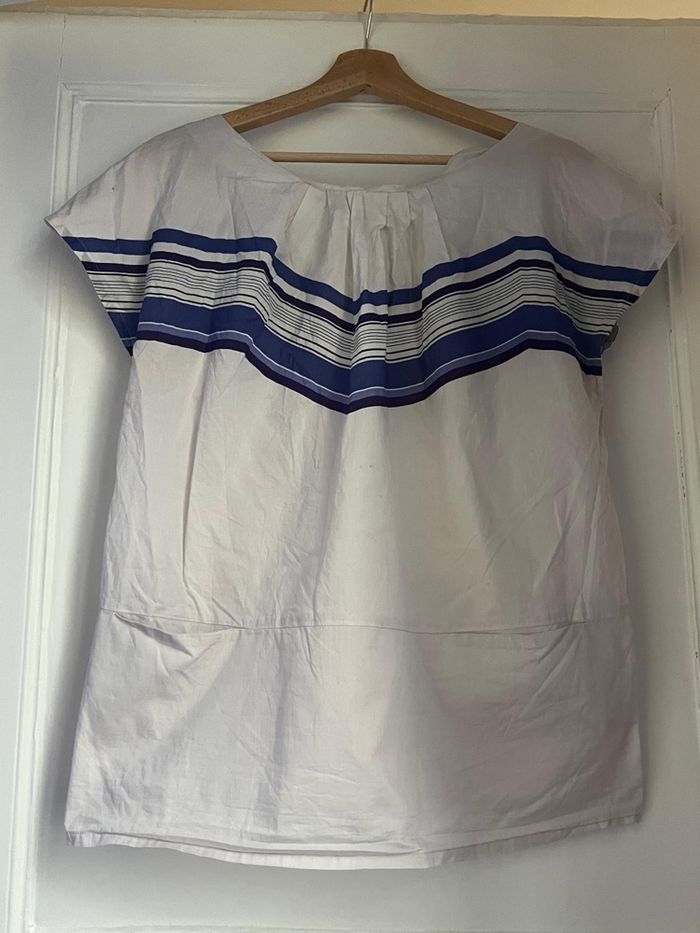 top à volant bleu et blanc - photo numéro 5