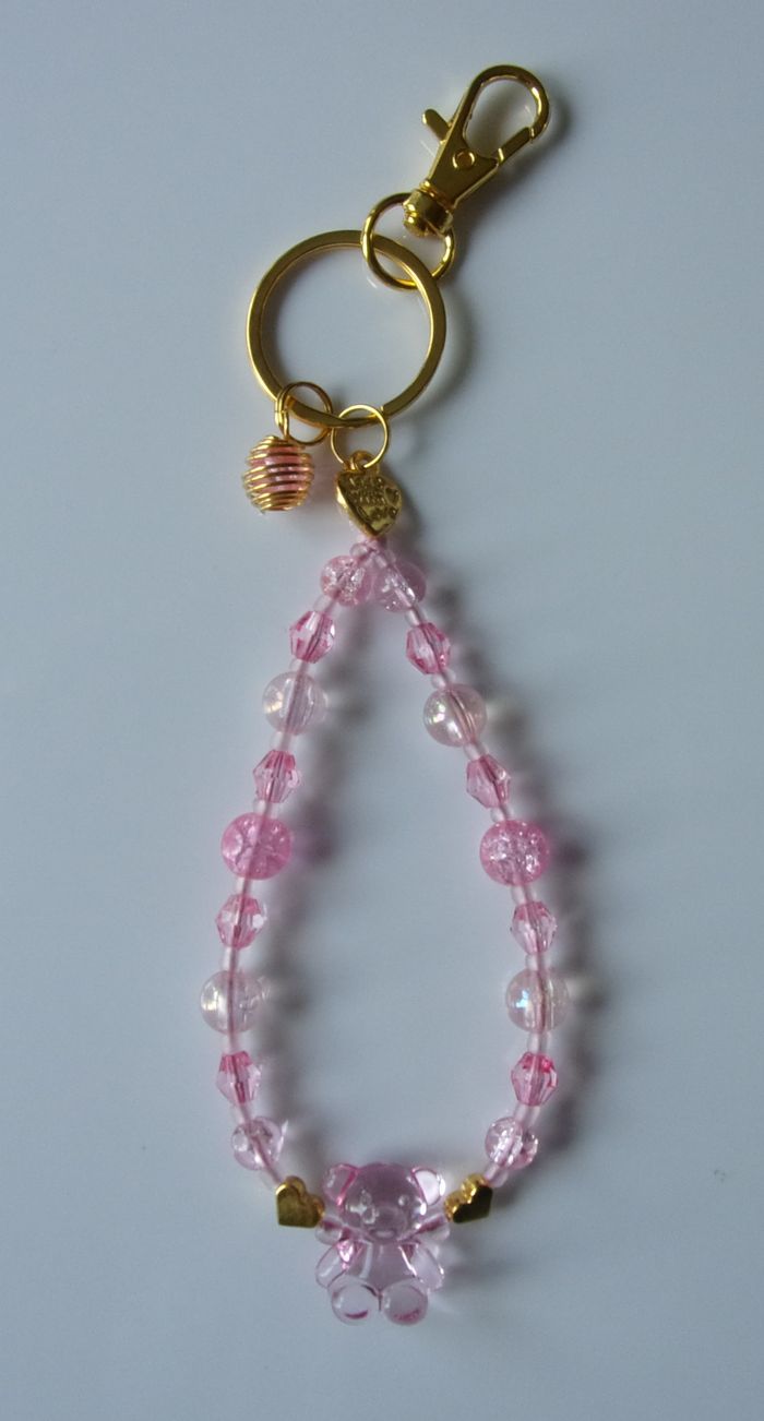 Porte clé doré ou Déco de sac à main ourson rose