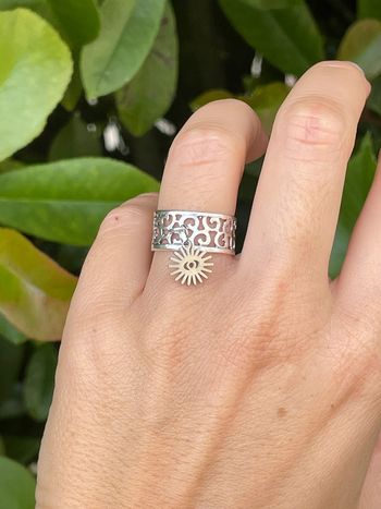 Bague Oeil de protection argentée en acier inoxydable de haute qualité hypoallergénique et réglable