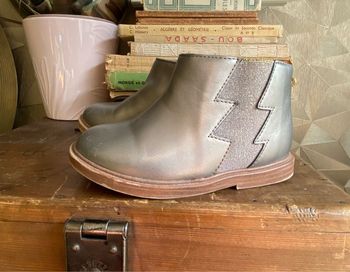 ZARA bottines fille grise gold cuir taille 22 façon chelsea