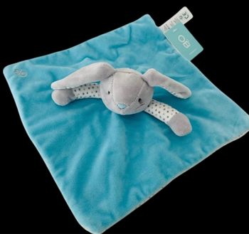 ❤️B4677 OBAIBI OKAIDI Doudou Lapin Plat Mouchoir Bleu Clair Blanc