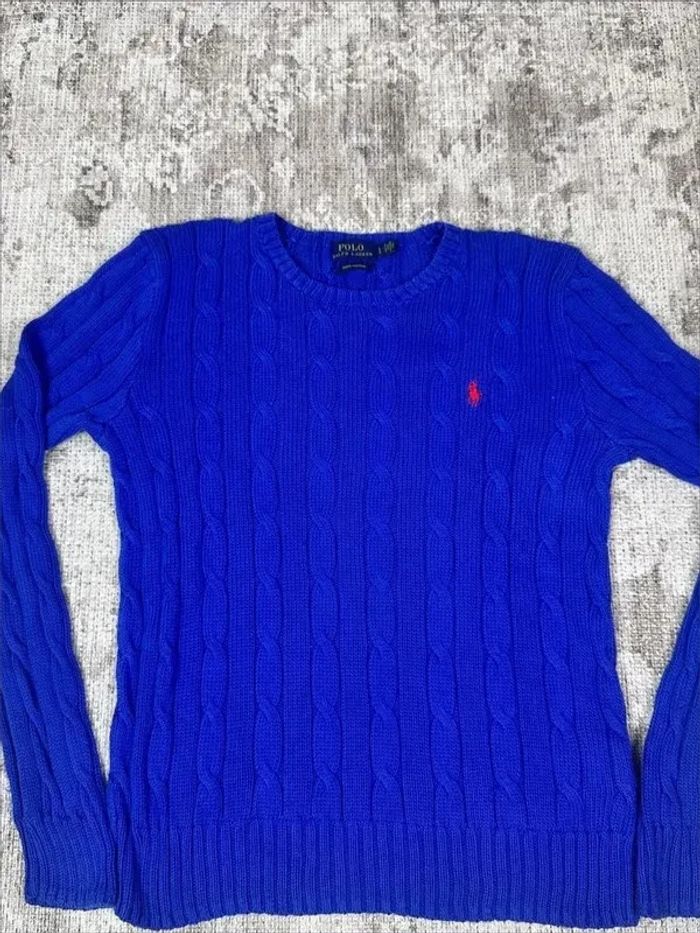 Pull col en V ralph lauren bleu logo brodé rouge taille L 665E - photo numéro 3
