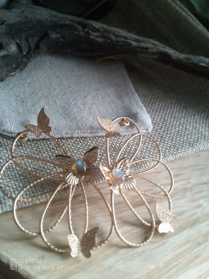 Boucles d'oreilles labradorite, papillons + carte - photo numéro 2