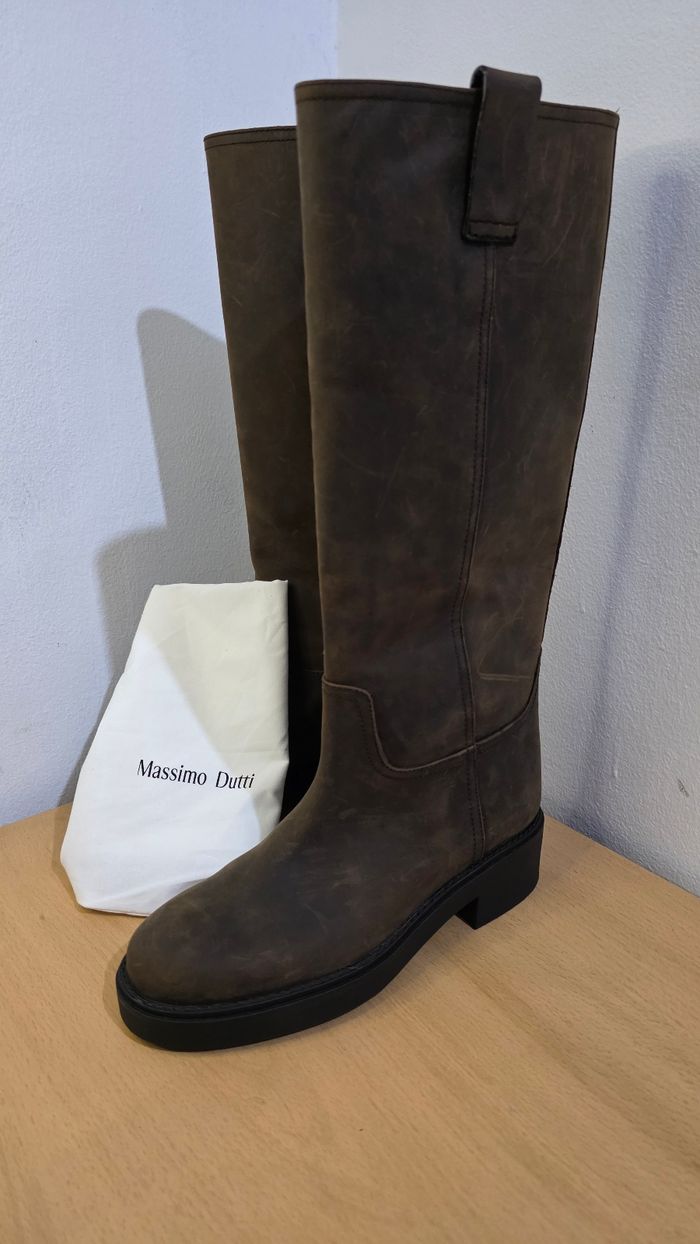 Brand New Massimo Dutti Size 36 Brown Leather Tall Boots - photo numéro 1