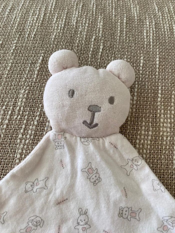 Peluche doudou plat 30cm cocoon ours rose et blanc très bon état - photo numéro 2