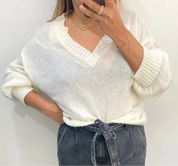 Superbe Pull Crème Maille Fine Col V Taille Unique
