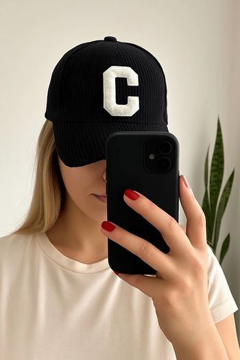 Casquette de baseball noire en velours côtelé, lettre brodée