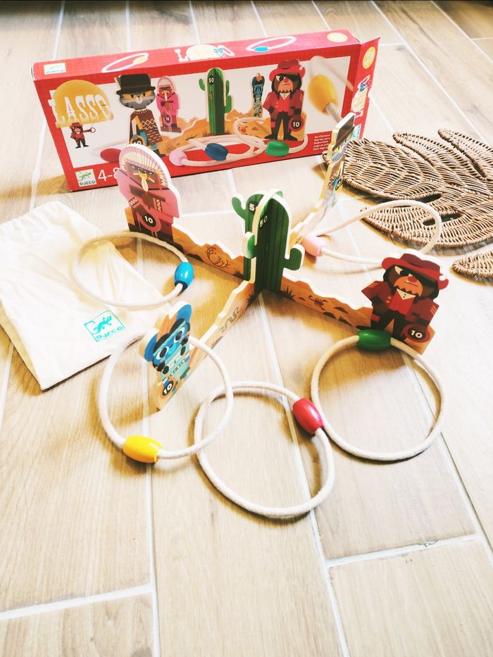 🤠Jeu dextérité Western avec anneaux/ lassos en bois marque Djeco