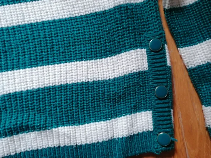 Pull laine rayé vert et blanc brillant - photo numéro 3