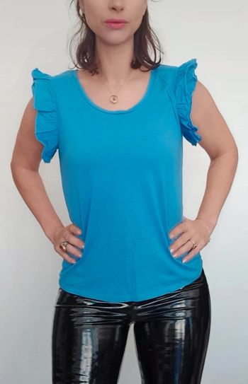 Haut manches courtes volantées bleue toi taille 38