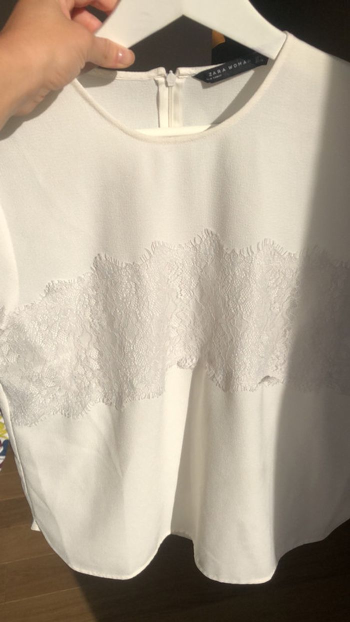 Haut blouse dentelle blanc cassé crême zara taille L - photo numéro 4