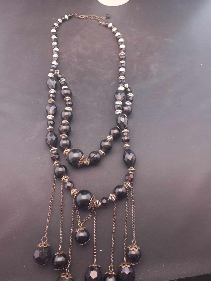 Collier double fantaisie marron et argenté - photo numéro 7