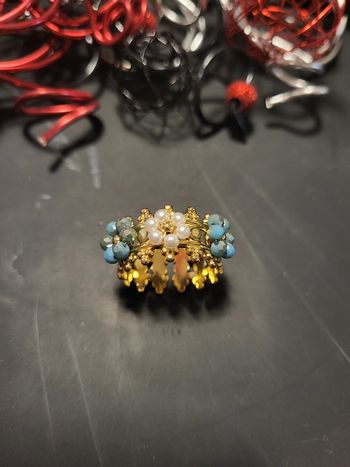 Bague ouverte acier inoxydable avec perles colorées bleues