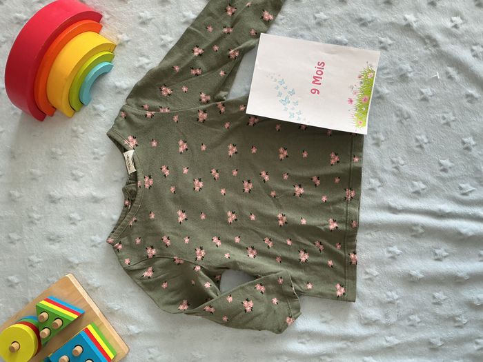 teeshirt manches longues kaki fleuri rose 9 mois tape à l'oeil - photo numéro 3