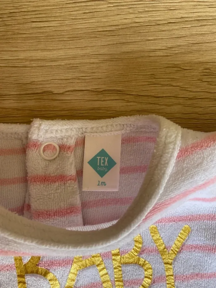 Pyjama rose rayé velours hiver bébé fille 1 mois Tex baby - photo numéro 3