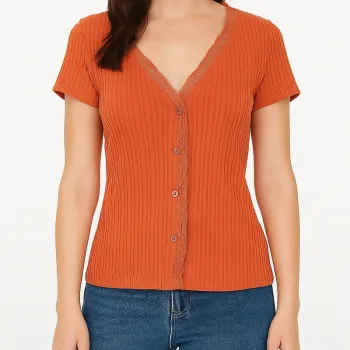 T‑shirt orange col V Kiabi – Taille M - parfait état - coton et polyester
