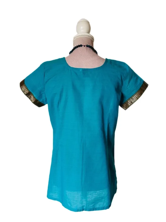 🩵🦋Blouse artisanale T.36 indienne bohème chic ethnique Bohemian Pondicherry cotton blouse🦋🩵 - photo numéro 9